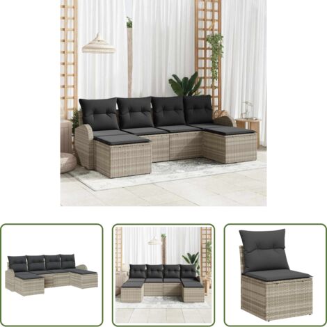 vidaXL Asientos al aire libre -  Conjunto de sofá de jardín 6 pcs Gris Claro Rattan de Poliéster