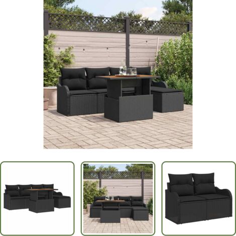 vidaXL Asientos al aire libre -  Conjunto de sofá de jardín 6 pcs Negro Poliratán