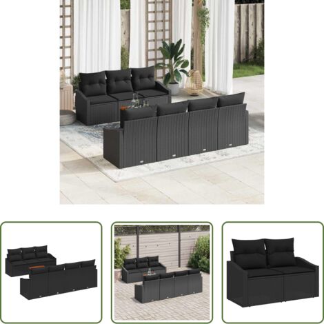vidaXL Asientos al aire libre -  Conjunto de sofás de jardín 8 pcs Negro ratán sintético