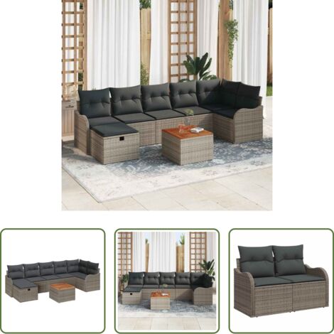 vidaXL Asientos al aire libre -  Conjunto de sofás de jardín con cojín 8 pcs Gris Poliratán
