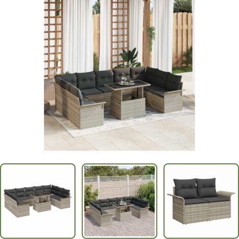 vidaXL Asientos de jardín -  Conjunto de sofá de jardín 10 pcs Gris claro Poliratán