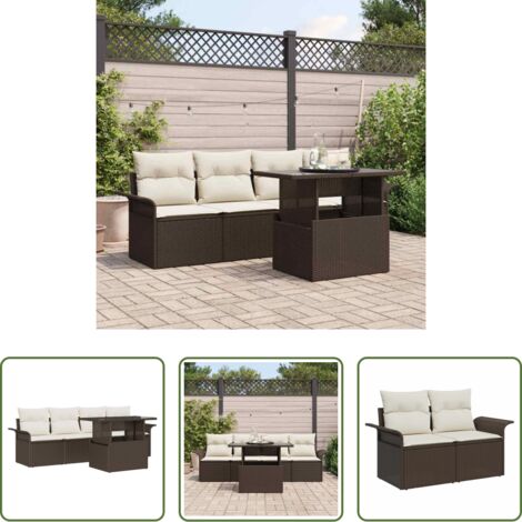 vidaXL Asientos de jardín -  Conjunto de sofá de jardín 5 pcs Marrón Rattan de Poliéster