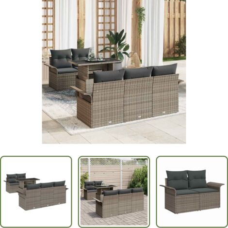 vidaXL Asientos de jardín -  Conjunto de sofá de jardín 6 pcs Gris Rattan de Poliéster