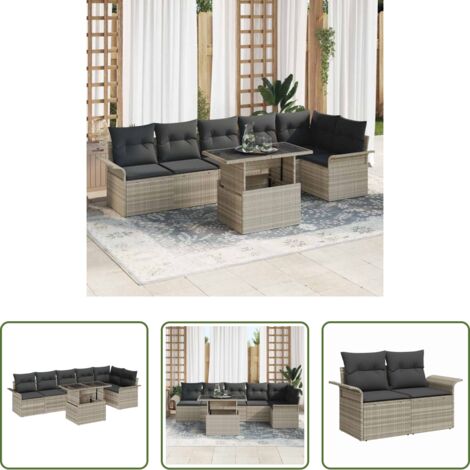 vidaXL Asientos exteriores -  Conjunto de sofá de jardín 7 pcs Gris claro ratán sintético