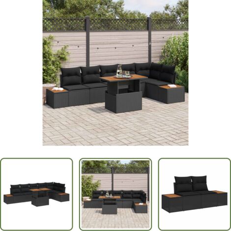 vidaXL Asientos exteriores -  Conjunto de sofá de jardín 7 pcs Negro Poliratán