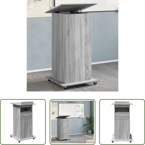 vidaXL Atril con cajón -  Atril con ruedas y cajón madera gris Sonoma 55x55x107 cm