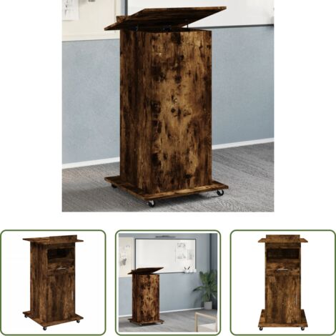 vidaXL Atril de madera -  Atril con ruedas y cajón madera roble ahumado 55x55x107 cm