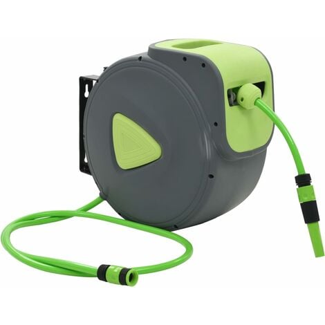 vidaXL Automatic Retractable Water Hose Reel Wall Mounted 30+2 m - Green