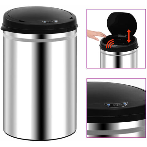 vidaXL Automatic Sensor Dustbin 30 L Stainless Steel