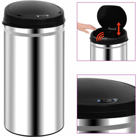 vidaXL Automatic Sensor Dustbin 50 L Stainless Steel