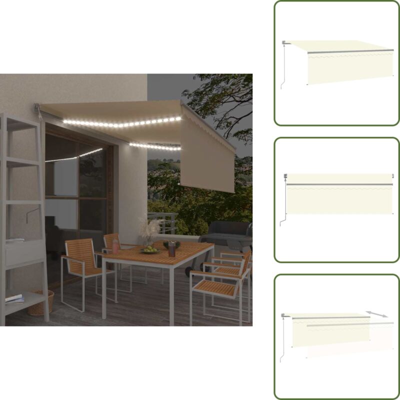 The Living Store Auvent automatique et store capteur de vent et LED 4x3 m Crème - Auvent rétractable