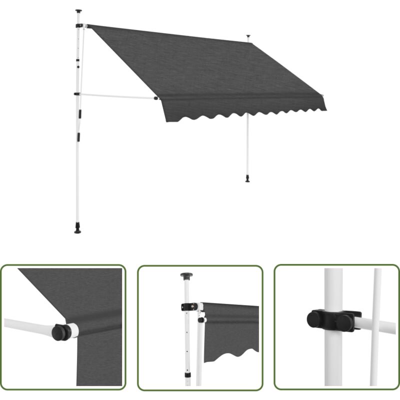 The Living Store Auvent manuel rétractable 250 cm Anthracite - Auvent Retractable - Auvent Exterieur - Parasol - Protection Solaire - Abri Jardin