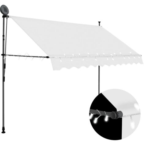 Vidaxl – Auvent manuel rétractable 250 cm – Tissu polyester hydrofuge – Panneau solaire et LED inclus – Installation flexible 200-300 cm