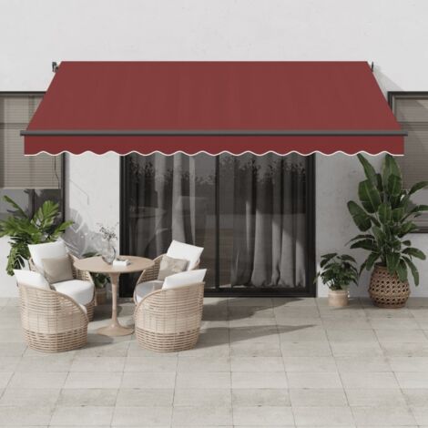 Vidaxl – Auvent rétractable bordeaux 400x300 cm – Cadre en aluminium – Tissu polyester traité PU – Hydrofuge et résistant aux UV