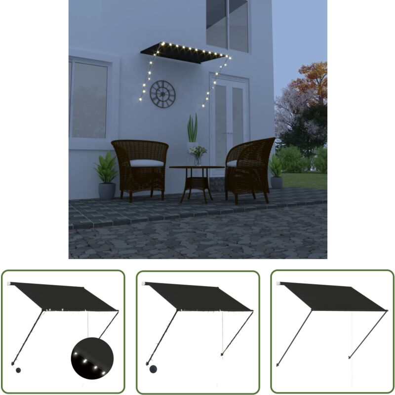 The Living Store Auvent rétractable avec led 150x150 cm Anthracite - Auvent Retractable - Store Banne - Parasol - Protection Soleil - Éclairage Led
