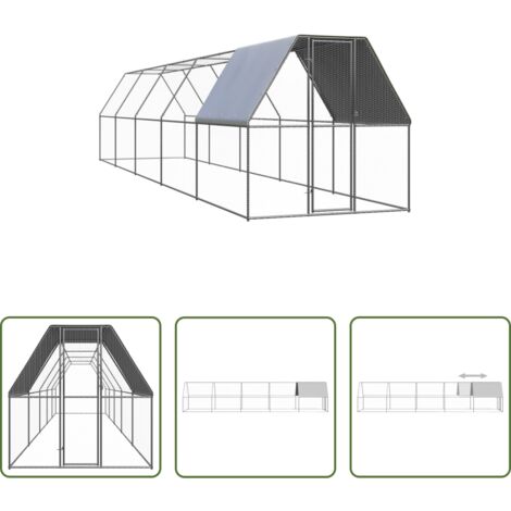vidaXL Aviario -  Jaula gallinero de exterior de acero galvanizado 2x10x2 m