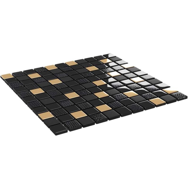 

vidaXL Azulejos de mosaico 11 unidades vidrio negro y dorado 30x30 cm - Multicolor