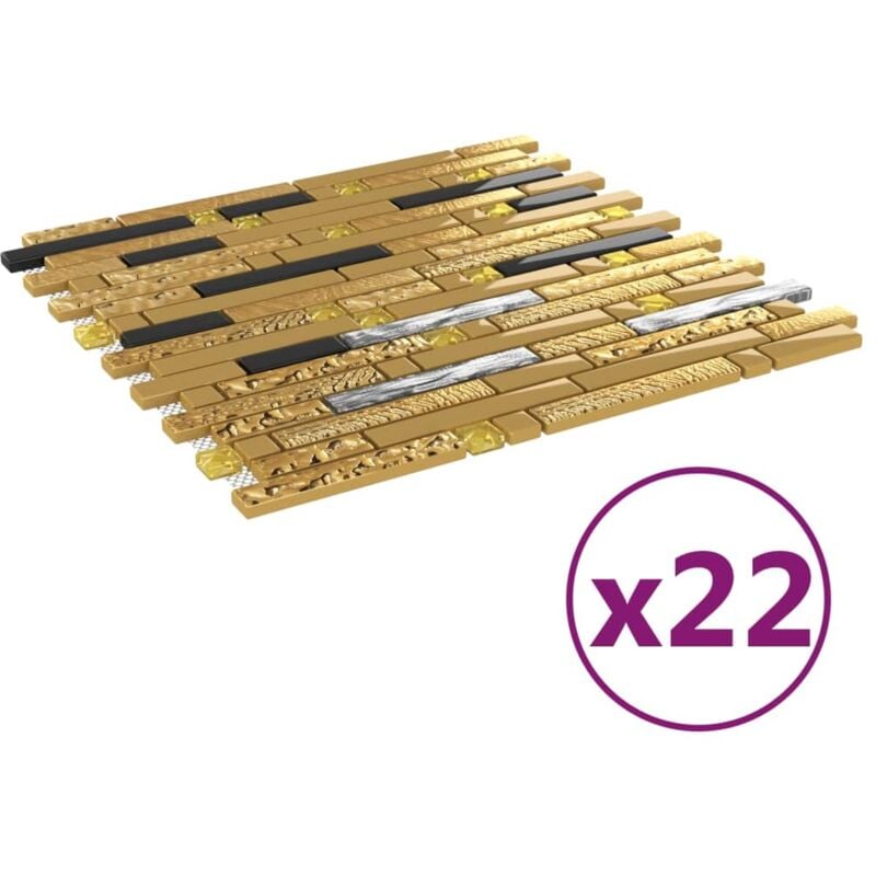 

vidaXL Azulejos de mosaico 22 unidades vidrio negro y dorado 30x30 cm - Negro