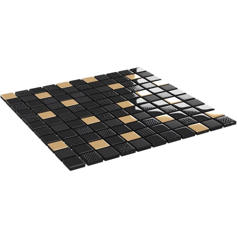 

vidaXL Azulejos de mosaico 22 unidades vidrio negro y dorado 30x30 cm - Multicolor