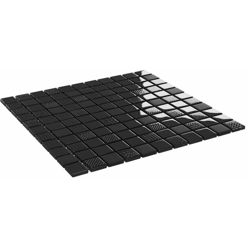 

vidaXL Azulejos mosaico 11 uds vidrio negro brillante 30x30 cm - Negro