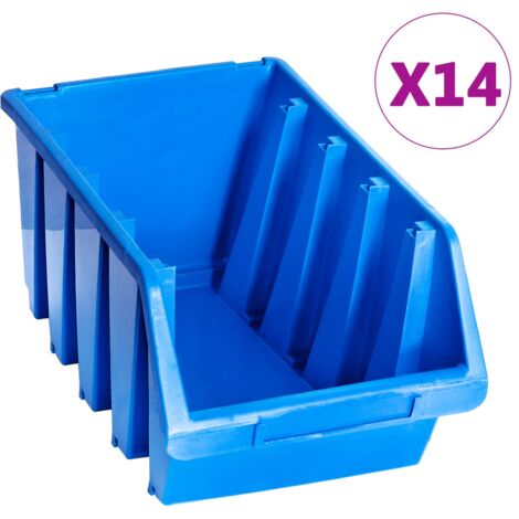Vidaxl – Bac de rangement empilable 14 pcs – Plastique bleu – Étiquetable pour petits outils – Gain de place pour garage et atelier
