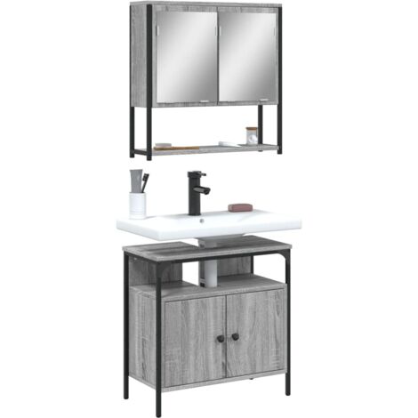 vidaXL Badezimmermöbel-Set 2 Teile Sonoma Grau