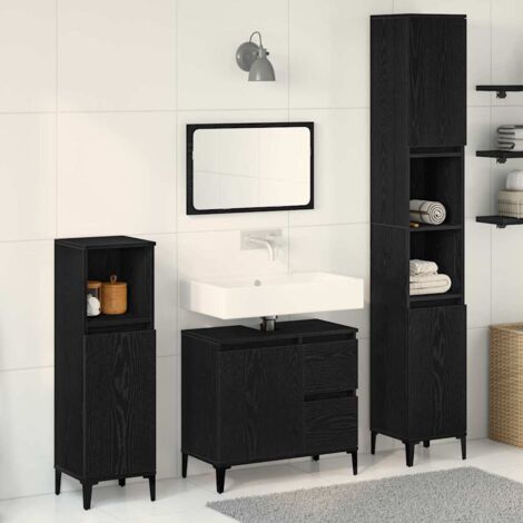 vidaXL Badezimmermöbel-Set 3-teilig Schwarze Eiche Holzwerkstoff