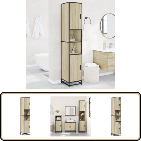 vidaXL Badschrank Eichen-Optik 35x37,5x188,5 cm Holzwerkstoff Metall
