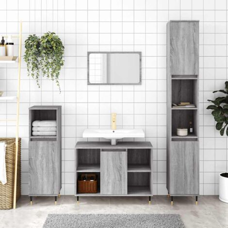 vidaXL Badschrank Grau Sonoma 30x30x100 cm Holzwerkstoff