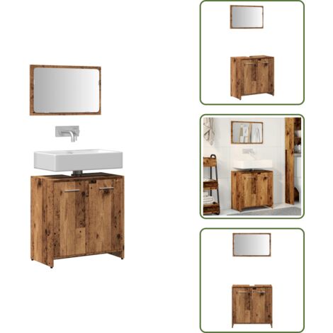 vidaXL Badschrank mit Spiegel Altholz-Optik Holzwerkstoff