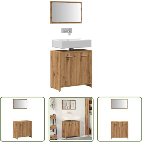 vidaXL Badschrank mit Spiegel Artisan-Eiche Holzwerkstoff