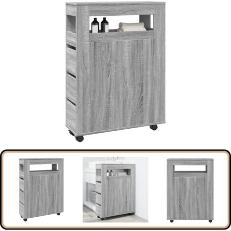 vidaXL Badschrank Schmal mit Rollen Grau Sonoma Holzwerkstoff