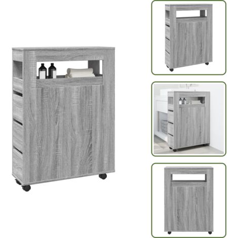 vidaXL Badschrank Schmal mit Rollen Grau Sonoma Holzwerkstoff