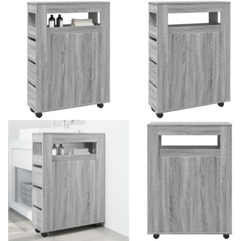 vidaXL Badschrank Schmal mit Rollen Grau Sonoma Holzwerkstoff