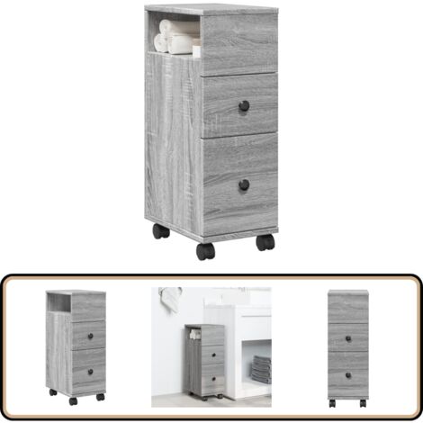 vidaXL Badschrank Schmal mit Rollen Grau Sonoma Holzwerkstoff