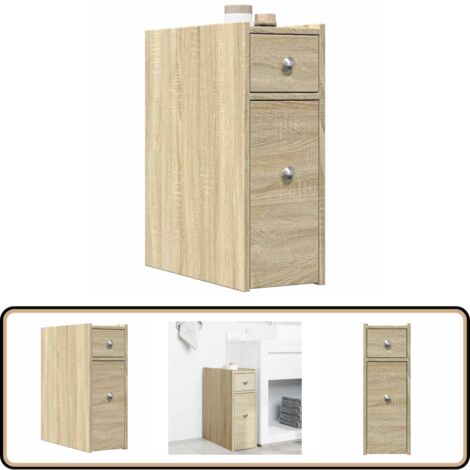 vidaXL Badschrank Schmal mit Rollen Sonoma-Eiche Holzwerkstoff