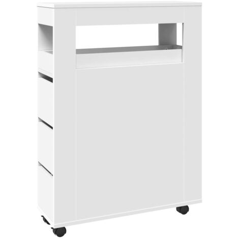 vidaXL Badschrank Schmal mit Rollen Weiß Holzwerkstoff