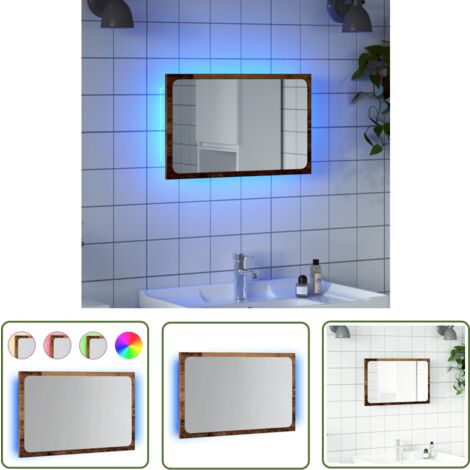 vidaXL Badspiegel mit LED-Leuchten Altholz-Optik 60x8,5x38 cm