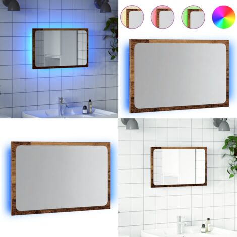 vidaXL Badspiegel mit LED-Leuchten Altholz-Optik 60x8,5x38 cm