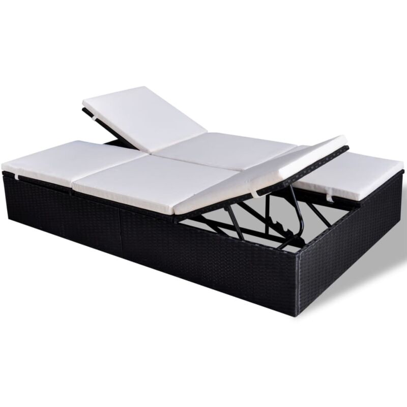 Vidaxl - Chaise longue double avec coussin Résine tressée Noir