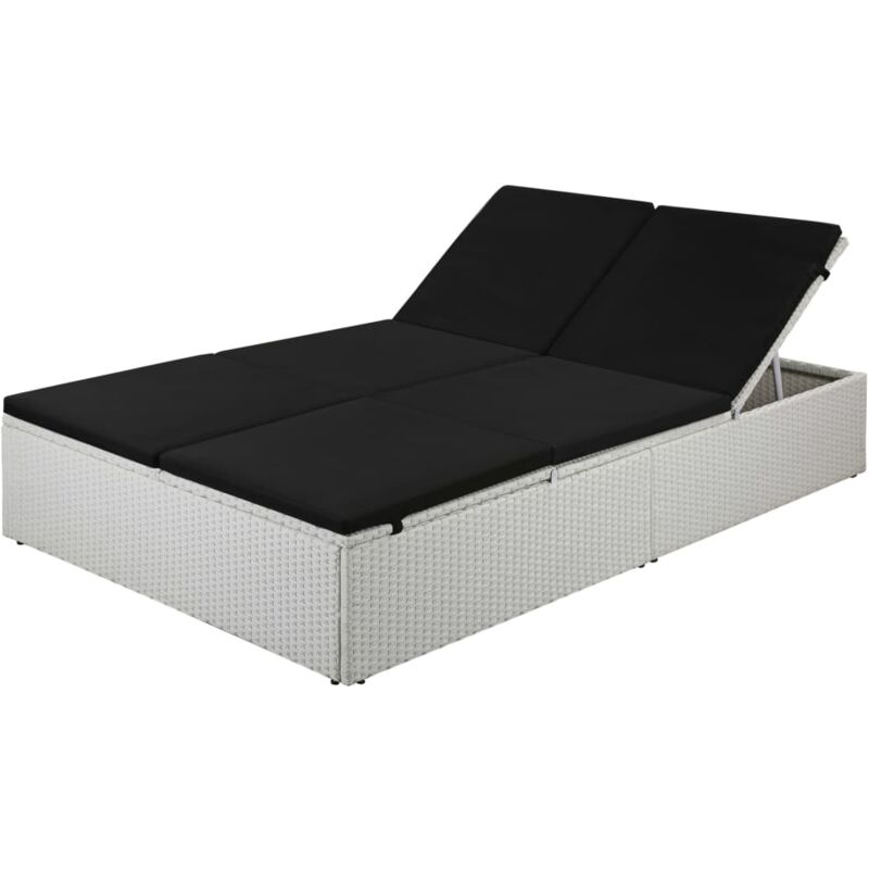 Vidaxl - Chaise longue avec coussin R&eacute;sine tress&eacute;e Noir Blanc et noir