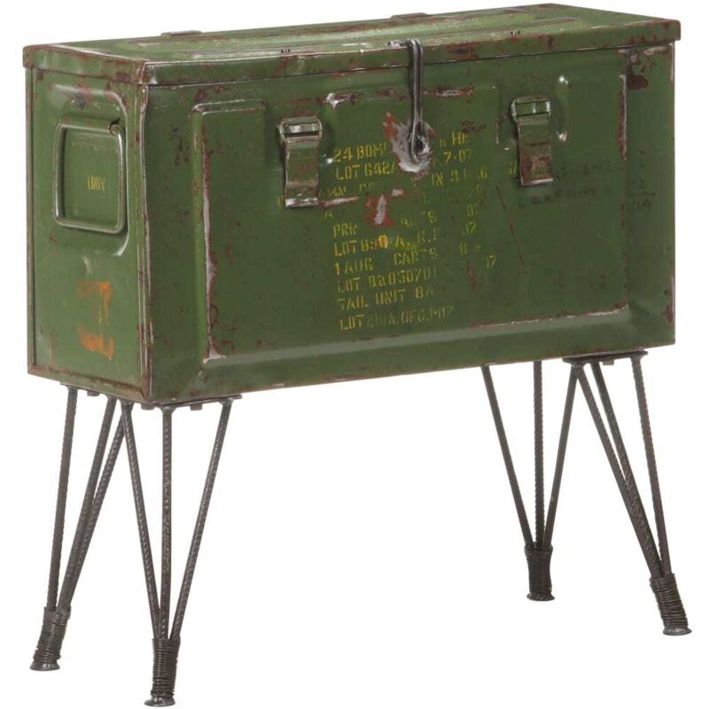 

vidaXL Baúl de almacenaje estilo militar 68x24x66 cm hierro - Verde