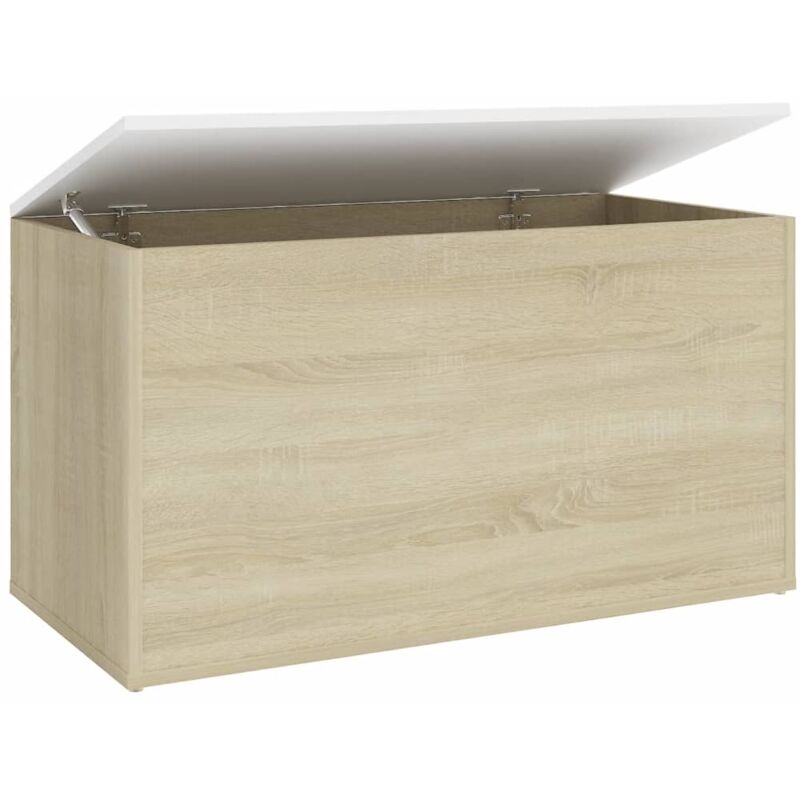 

Baúl de almacenamiento aglomerado blanco roble 84x42x46 cm - Blanco - Vidaxl