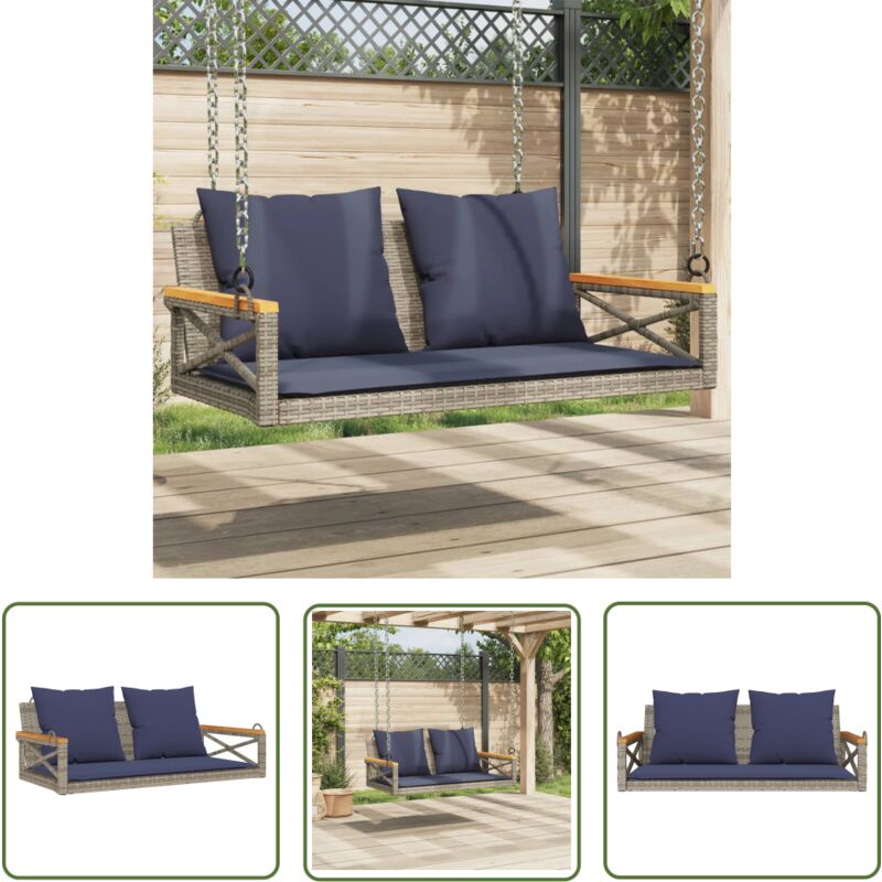The Living Store - vidaXL Balancelle avec coussins gris 109x62x40 cm résine tressée
