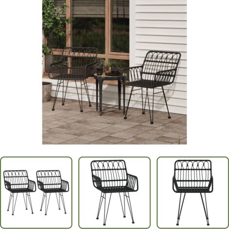 vidaXL Balkonstuhl -  Gartenstühle 2 Stk. mit Armlehnen Schwarz 56x64x80 cm PE-Rattan
