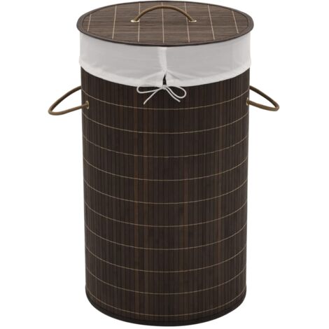 Bamboo Laundry Bin Round Dark Brown