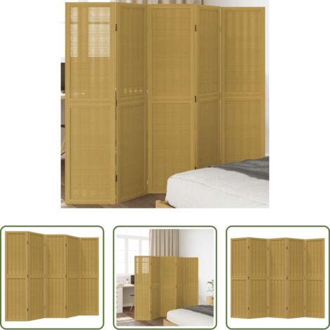 vidaXL Bambú natural -  Biombo separador de 5 paneles madera maciza paulownia marrón