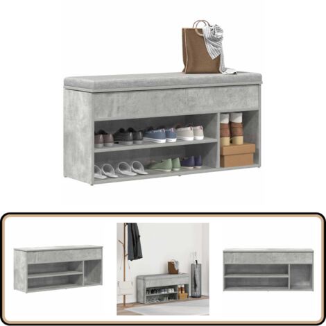 vidaXL Banc à chaussures gris béton 102x30,5x45 cm bois d'ingénierie