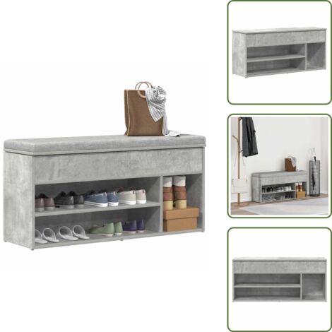 vidaXL Banc à chaussures gris béton 102x30,5x45 cm bois d'ingénierie