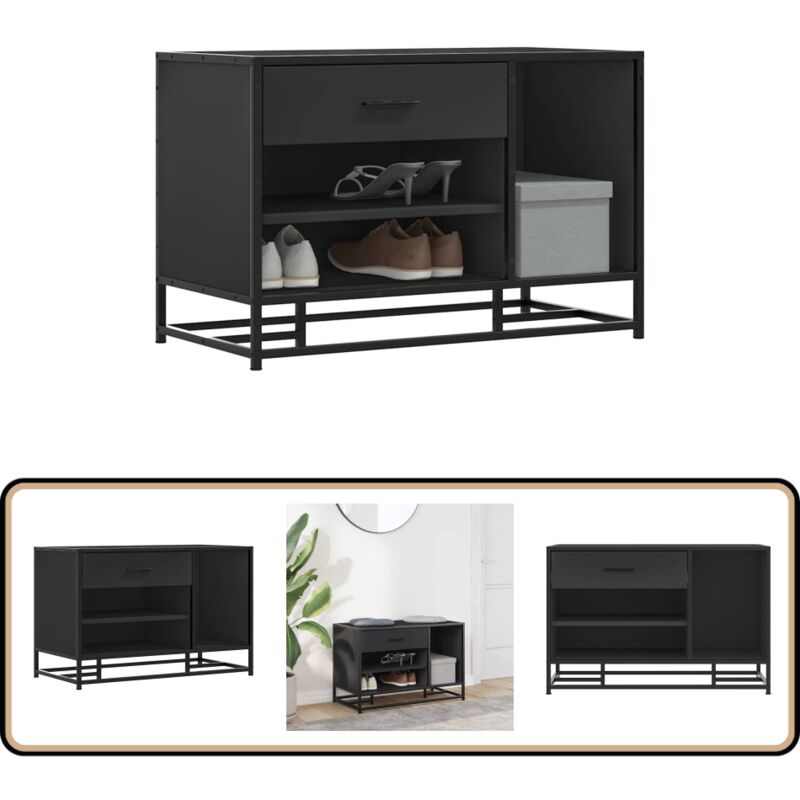 Banc à chaussures noir 80x40x53,5 cm bois d'ingénierie et métal - Vidaxl